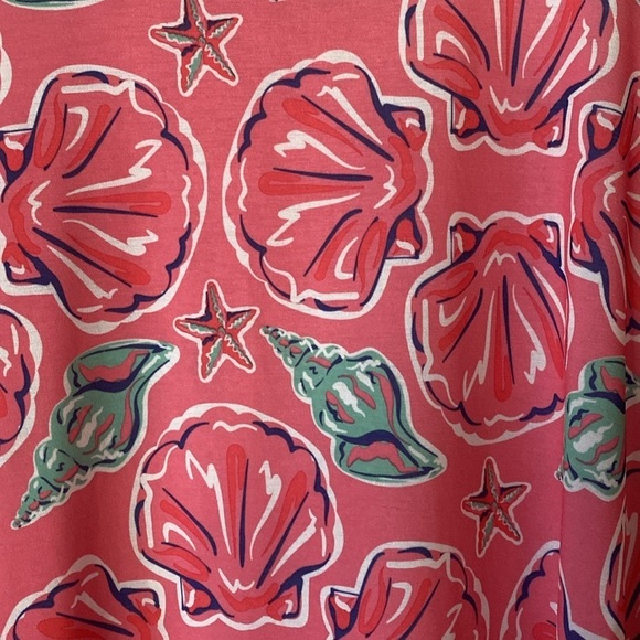 Simply Southern Tassel Hem S/S Pink Aqua Sea Shell AOP Scoop Neck Size LARGE - Picture 3 of 8